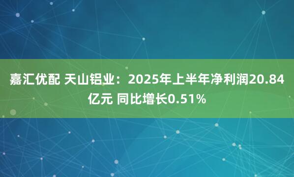 嘉汇优配 天山铝业：2025年上半年净利润20.84亿元 同比增长0.51%